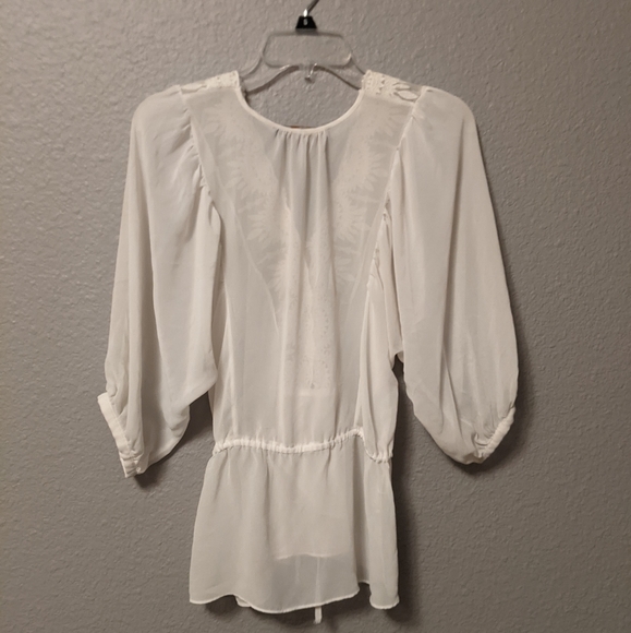 Cynthia Steffe Romantic Blouse Embroidered Semi Sheer Victorian Style Sz.M - Picture 3 of 9